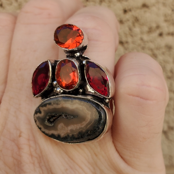New Solar Agate and Garnet 925 Silver Ring. - Picture 11 of 16